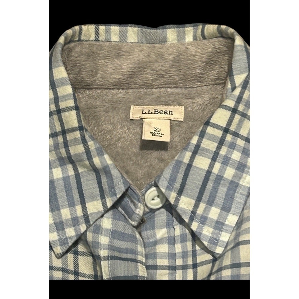 LL Bean Shirt Women XSmall Blue Flannel Sherpa Fleece Lined Snap Up Hike Shacket - Picture 2 of 5